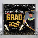 Aperturee - Aperturee Black Gold Congrats Grad Custom Photo Name Backdrop